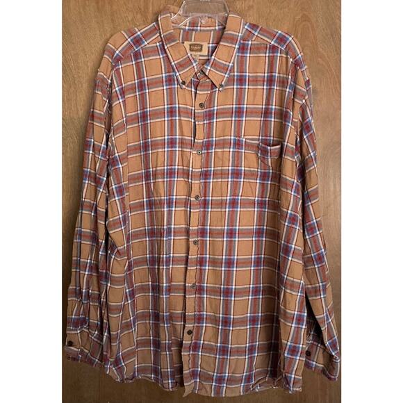 Foundry-Mens Long Sleeve Button-Down Flannel Shirt-3XL Big/Tall-Brown Plaid - Picture 1 of 8